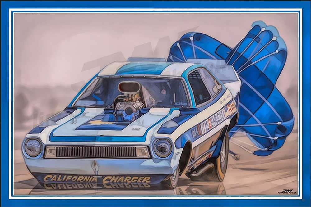 KEELING & CLAYTON CALIFORNIA CHARGER PINTO FUNNY CAR 12X18 Inches PhotoArt Print