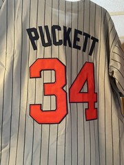 MLB Kirby Puckett #34 Minnesota Twins 1987 Jersey gray/blue/red xl mit ness HOF.