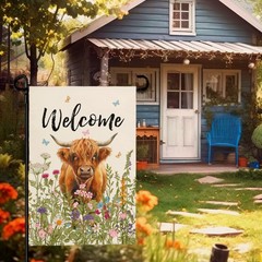 Dacawin Welcome Spring Highland Cow 12×18 inches, welcome cow garden flag
