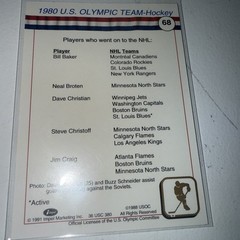 1991 Impel U.S. Olympic Hall of Fame 1980 U.S. Olympic Hockey Team #68 USA
