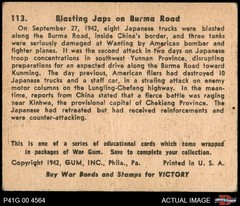1941 War Gum #113 Blasting Japanese on Burma Road 2 – GOOD