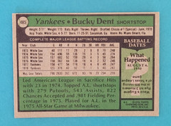 1979 Topps #485 Bucky Dent New York Yankees Baseball Card Near Mint