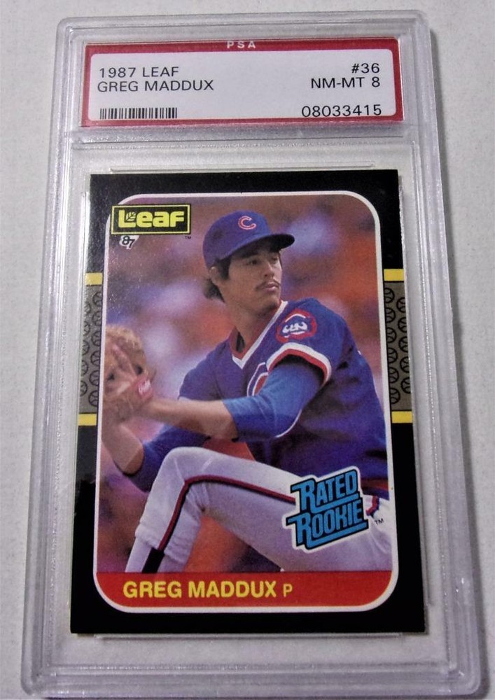 1987 Leaf Greg Maddux ROOKIE RC #36 PSA 8 Nr MINT 02