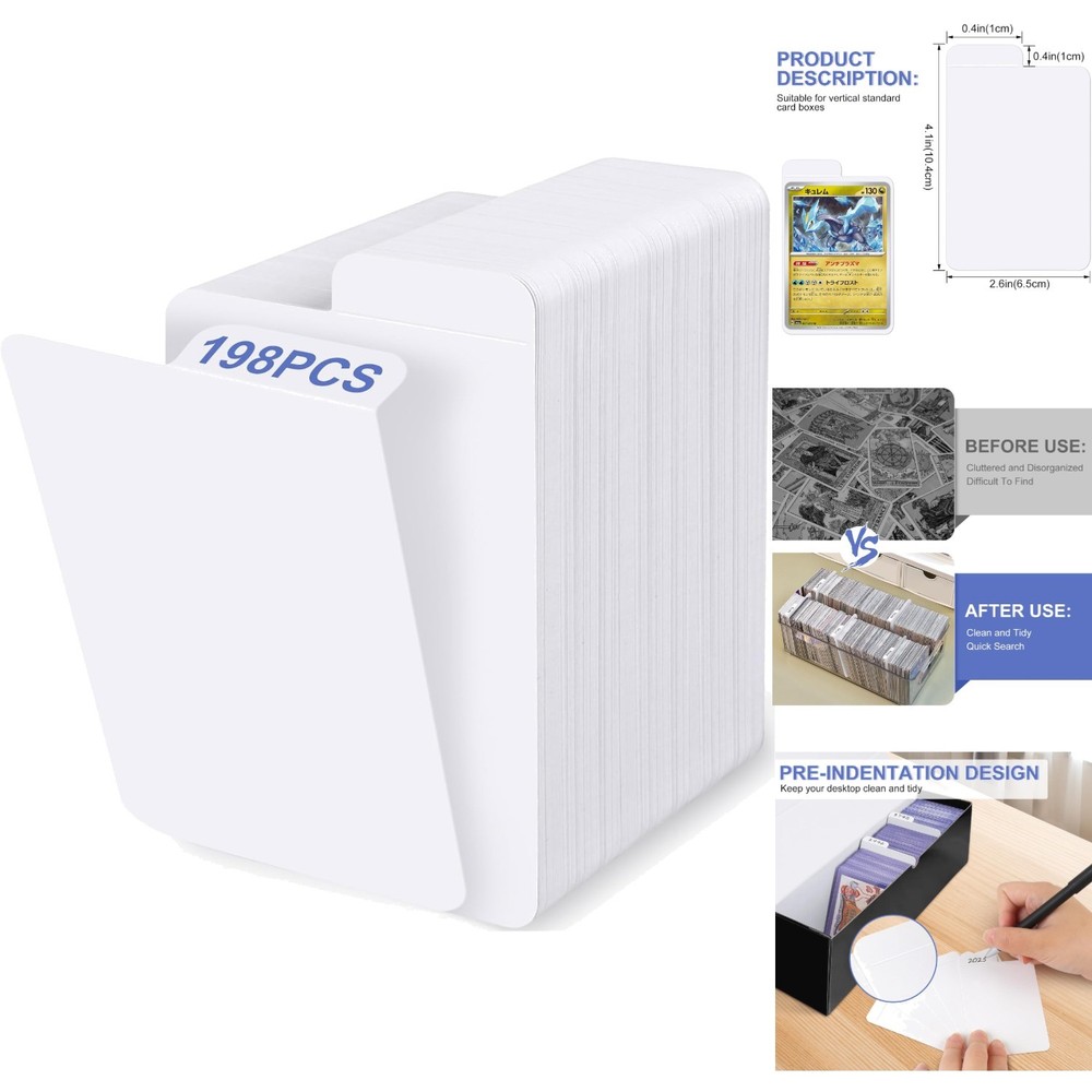 198PCS White Trading Card Dividers for MTG Sports and Game Card Organization