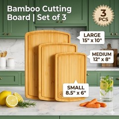 Wooden Cutting Boards for Kitchen – 3 Piece Large Bamboo 3-Piece, Natural
