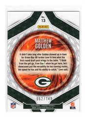 2025 Panini Phoenix Matthew Golden #13 (RC) Paragon Silver Lazer /149 Packers