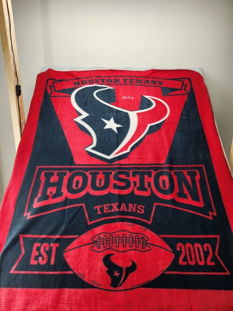Houston Texans Est 2002 Throw Blanket Navy Blue And Red 50” X 58”
