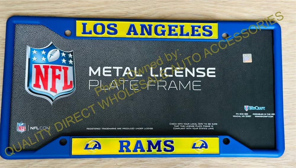 ⭐️⭐️⭐️⭐️⭐️Los Angeles RAMS Laser Frame Blue License Plate Metal Tag Cover