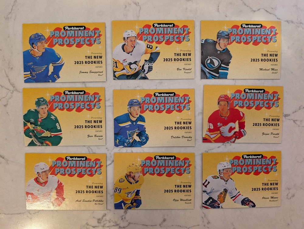 2025-26 Parkhurst Prominent Prospects Rookies Starter Set 9 Cards – Misa, Buium
