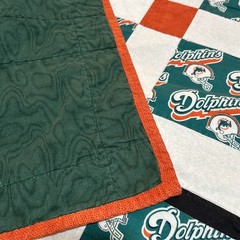 Miami Dolphins Custom Handmade Quilt Very Beautiful 6’x7’ Teal Orange