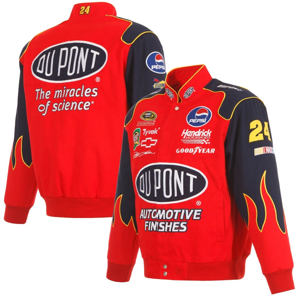 2024 Authentic Nascar Jeff Gordon Flame Dupont Cotton Jacket JH Design Red Navy