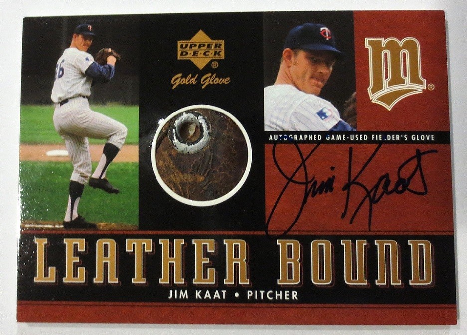 2001 UD GOLD GLOVE AUTOGRAPH JIM KAAT GAME GLOVE METAL GROMMET LEATHER BOUND SP