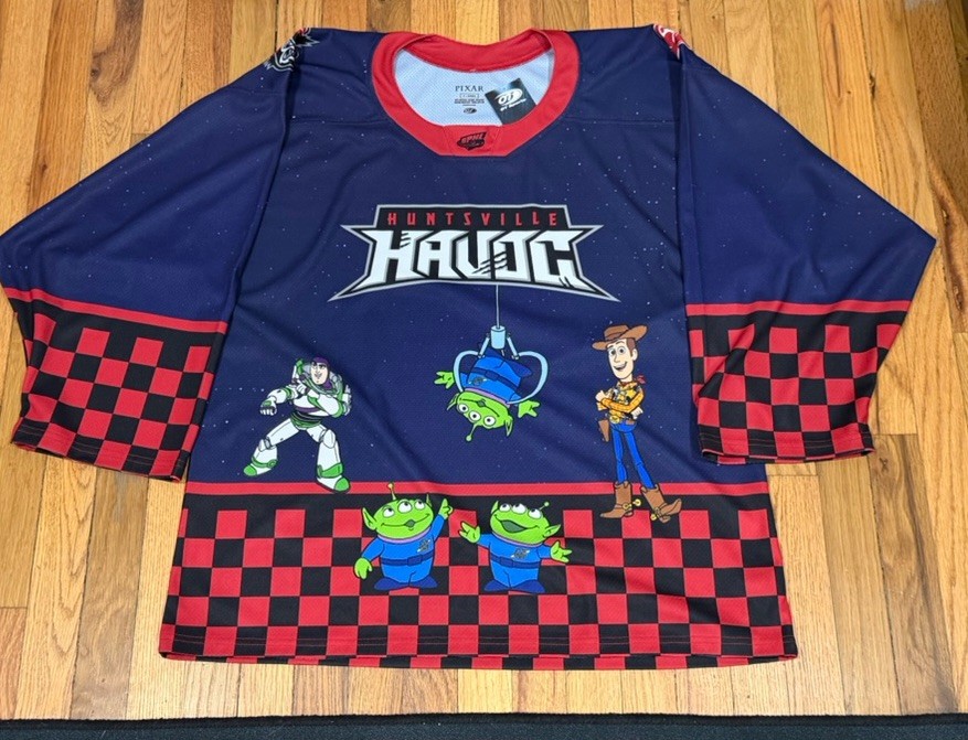 Huntsville Havoc Pixar Toy Story Pizza Planet Hockey SPHL Hockey Jersey- NWT