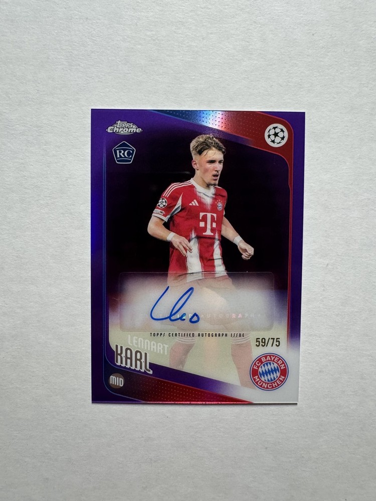 Lennart Karl 2025-26 Topps Chrome UEFA Purple Refractor Rookie RC Auto /75