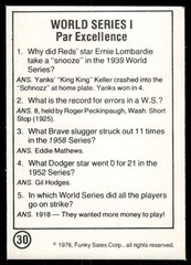 1976 Funky Sales Corp Funky Facts Baseball #30 World Series IPar Excellance
