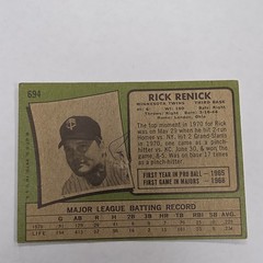Topps 1971 Topps Rick Renick Minnesota Twins #694 Autographed High # Card