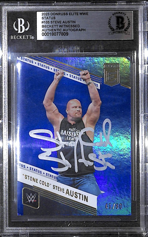 Stone Cold Steve Austin Signed 2023 Donruss Elite WWE Status #105 BAS COA #d /80