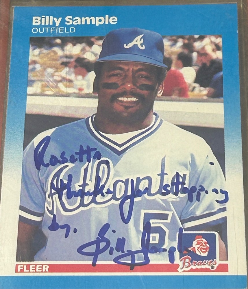 1987 Fleer BILLY SAMPLE #527 🔥 Braves 🔥 BEAUTIFUL Autograph 🔥 RaRe Auto ⚾️