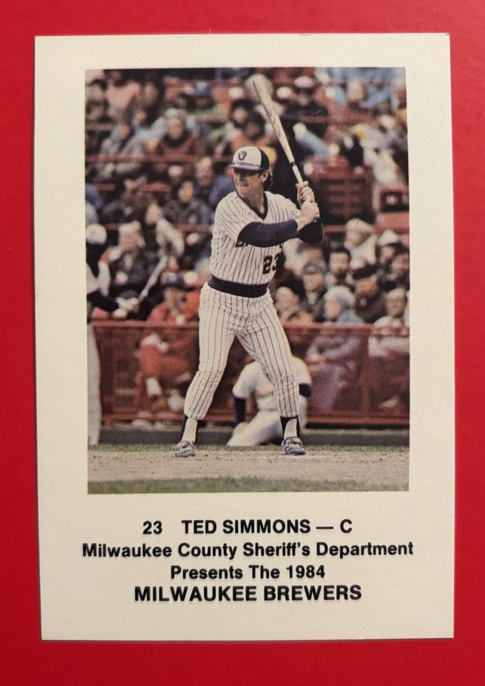 1984 MILWAUKEE BREWERS TED SIMMONS Sheriff Police Safety Baseball Card MLB HOF