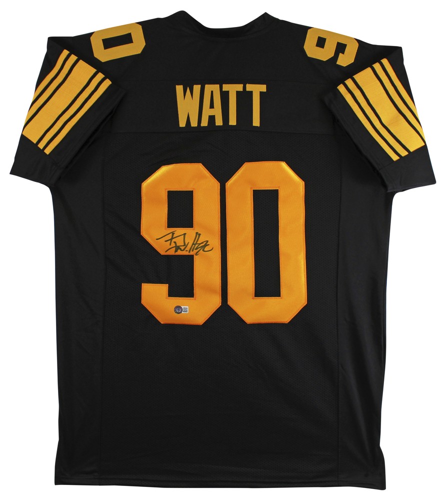 T.J. Watt Signed Black Color Rush Pro Style Jersey w/ Yellow #&rsquo;s BAS Witnessed