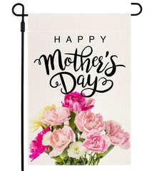 Happy Mother’s Day Garden Flag Burlap, Carnation 12 x 18 inches, Multi-color