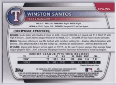 2025 Bowman Chrome WINSTON SANTOS #CPA-WS | Auto | RC | 1st – Texas Rangers