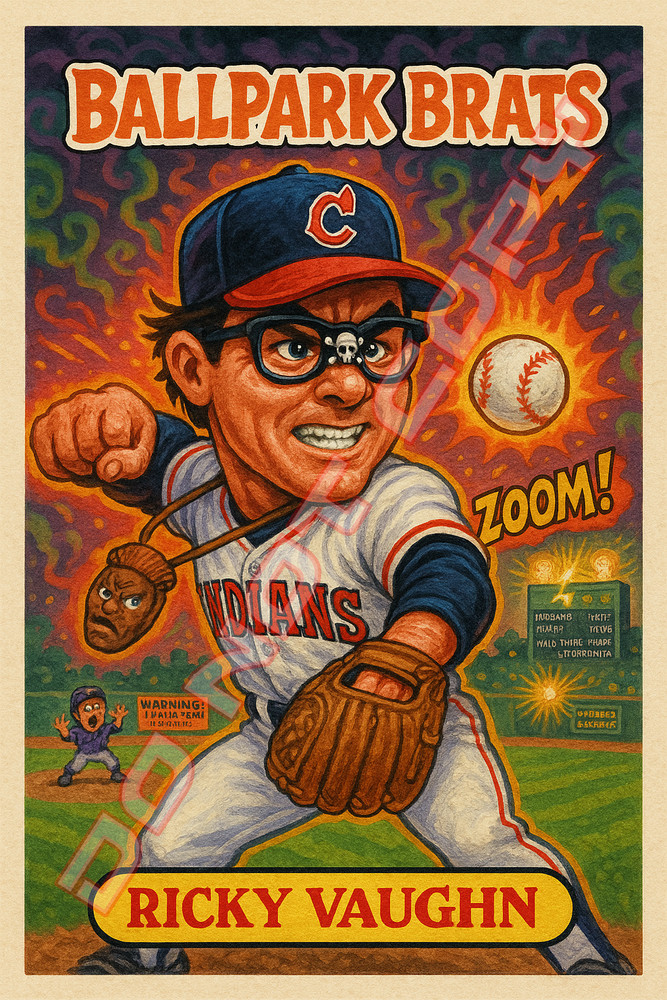 Charlie Sheen as  » Ricky Vaughn  » b BALLPARK BRATS Parody Art Card Major League