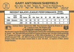 1989 Donruss #31 Gary Sheffield RC NO PERIOD AFTER INC ONE ASTERISKS Brewers