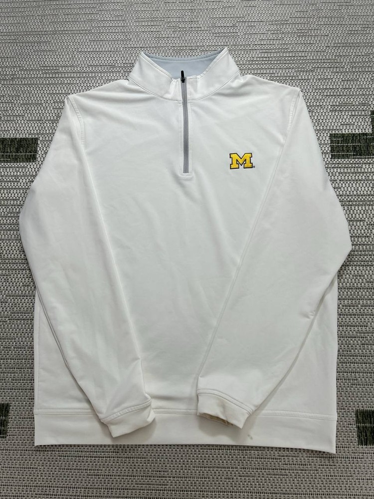 Michigan Wolverines Sweater Mens Medium Peter Millar White Quarter Zip *