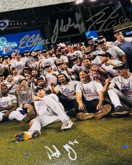 Texas Rangers 2023 World Series team signed photo 12×18 inches – 11 autographs