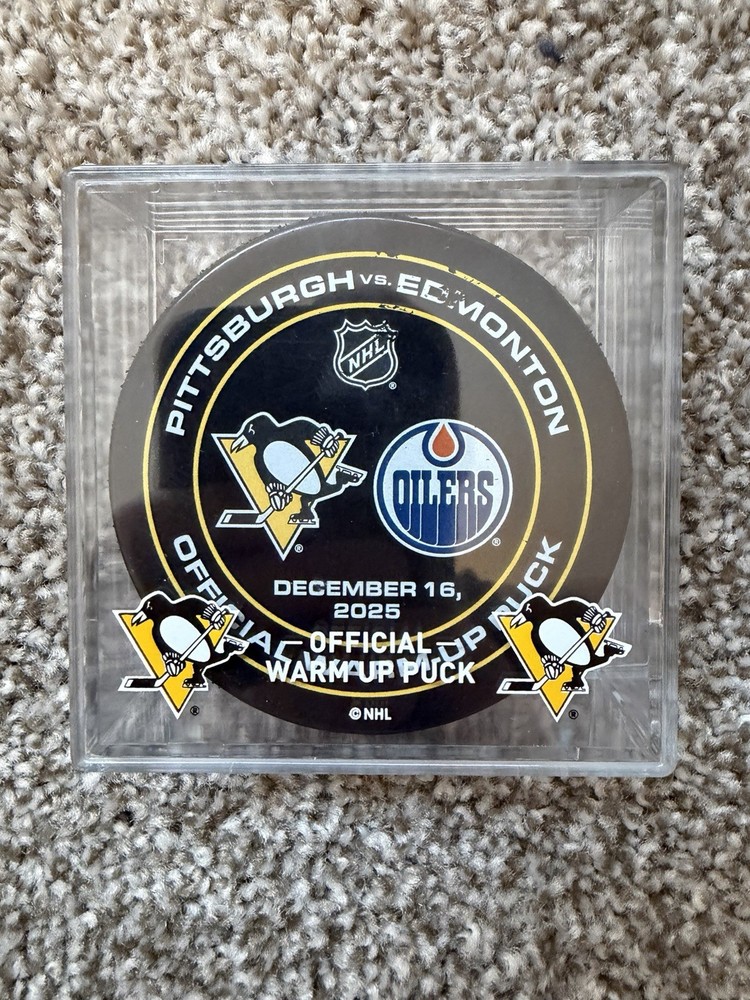 LEON DRAISAITL 1,000th NHL Point Game Warmup Used Puck 12/16/25 Oilers Pens