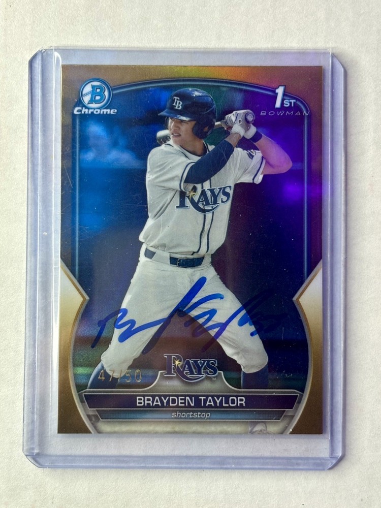 Brayden Taylor True Gold /50 – 2023 Bowman Draft Chrome Prospect Auto #BDC-60