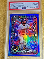 2024 Topps Holiday Blue Metallic Glitter RC Jackson Chourio Rookie H119 PSA 10💥