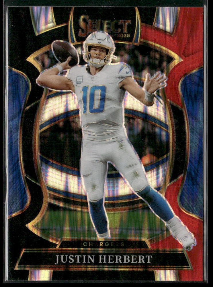 2025 Panini Select #1 Justin Herbert Black and Red Prizm Shock