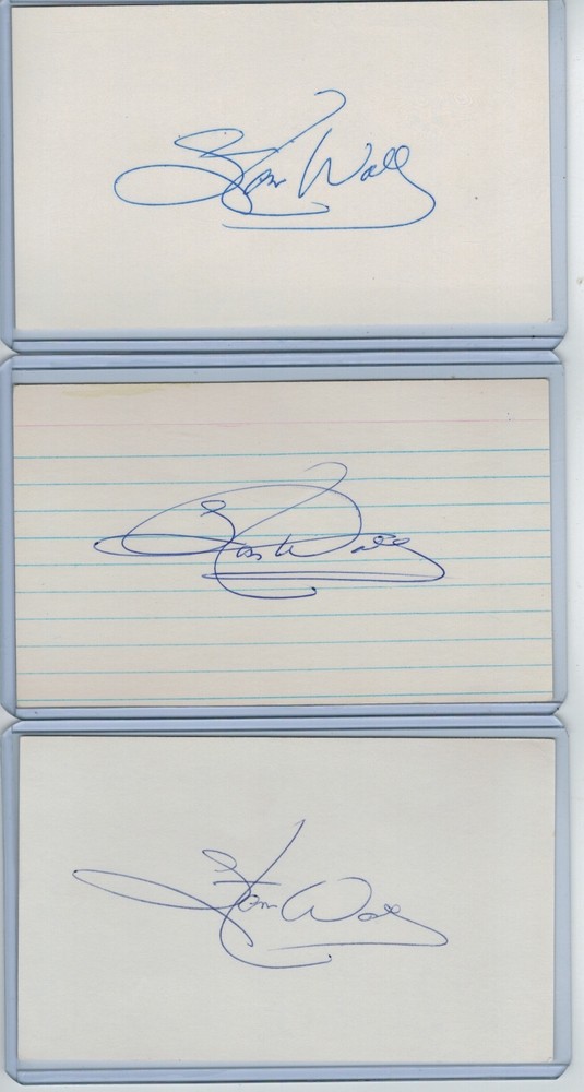 (3) STAN WALL INDEX CARD SIGNED 1975-77 LOS ANGELES DODGERS PSA/DNA CERTIFIED