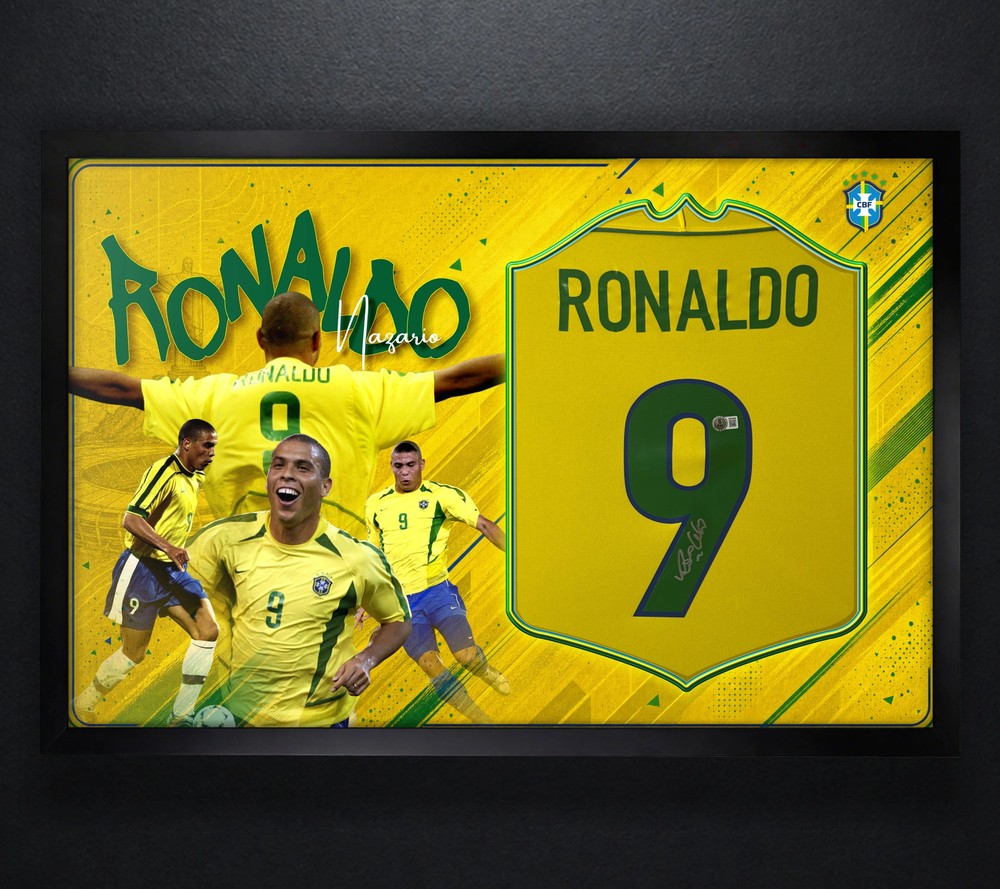 Ronaldo Nazario Signed Brazil Nike Jersey Framed Beckett COA Auto Display