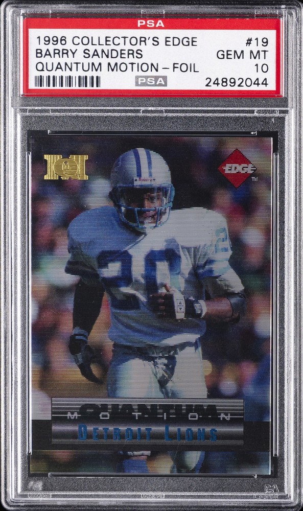 1996 COLLECTOR&rsquo;S EDGE UPDATE QUANTUM MOTION FOIL #19 BARRY SANDERS #/500 PSA 10