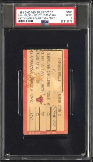 1985 CHARLES OAKLEY DEBUT JORDAN GAME-WINNING SHOT PSA NBA TICKET BULLS/KNICKS