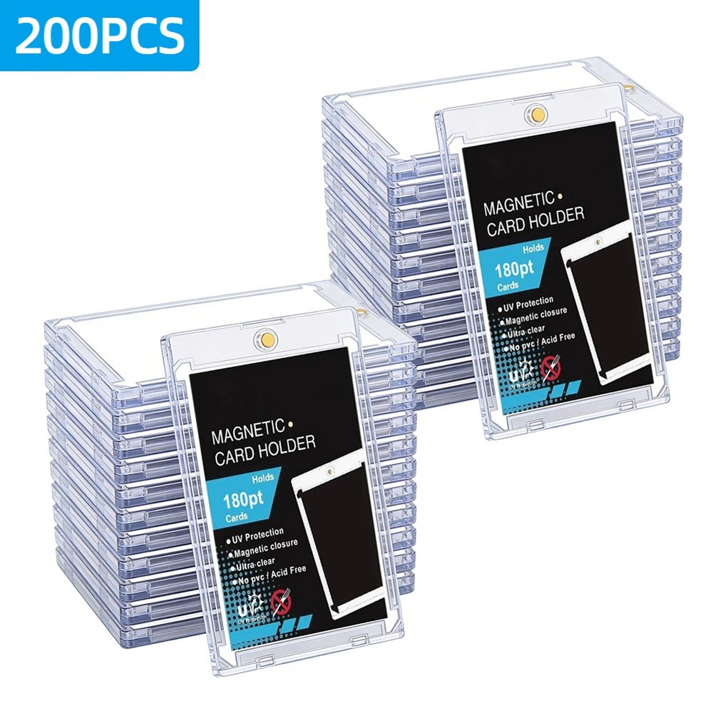 200PACK Magnetic Card Holders,180pt One Touch UV Protection Hard Display Case
