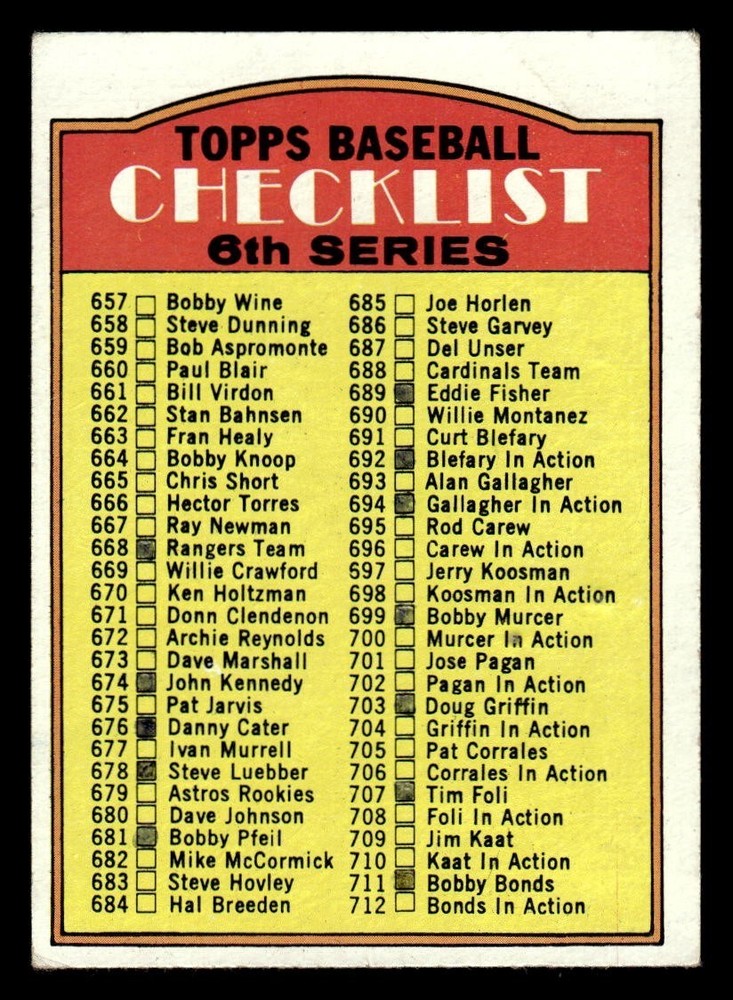 1972 Topps Baseball #604 6th Series Checklist (657-787) GD *e1