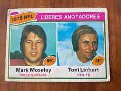 1977 Topps Mexican #4 Scoring Leaders short print (SP) Mark Moseley Toni Linhart