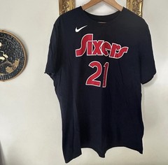 Nike Navy and Red Sixers Embiid Jersey Graphic Tee XL