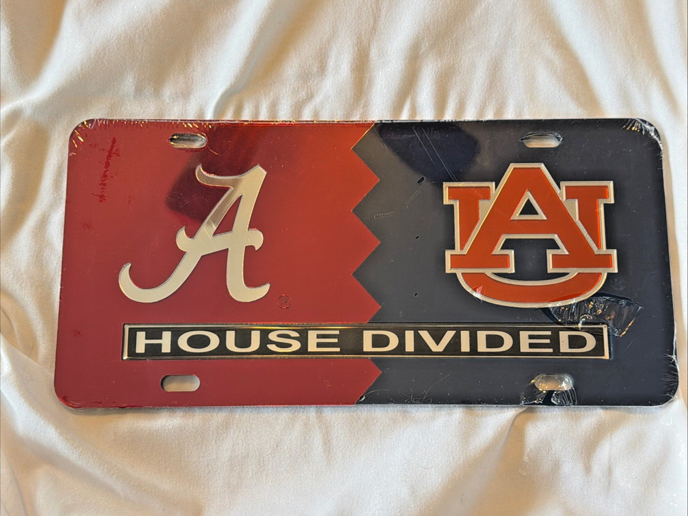 House Divided Alabama Crimson Tide Auburn Tigers Mirror License Plate Car Tag