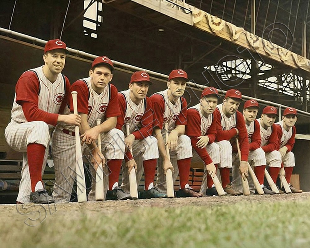 COLORIZED 1940 CINCINNATI REDS WORLD SERIES CHAMPS 8X10 STARTING LINE UP PHOTO