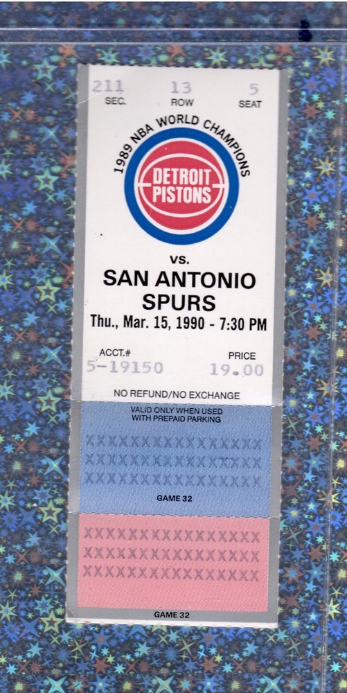 Isiah Thomas 16pt 18ast Dumars 21pt 3-15-1990 Ticket Stub Spurs Pistons Robinson
