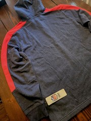 NEW ENGLAND PATRIOTS LOGO ATHLETIC NAVY AND RED HOODIE IN MENS SIZE XL