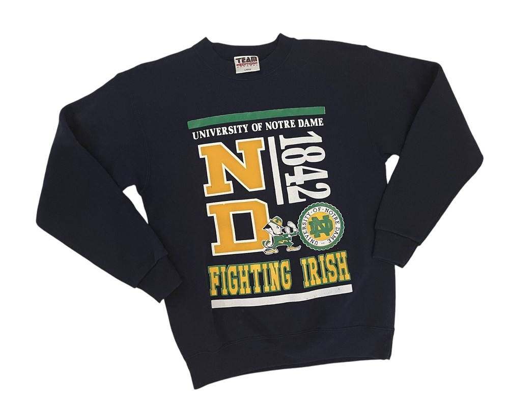 RARE VTG Notre Dame 1842 NCAA Fighting Irish Adult Large Navy Sweatshirt -Read