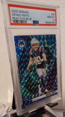 2025 Panini Mosaic Reactive Blue Drake Maye Prizm #28 – PSA 10 GEM MT – Patriots