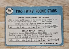 Twins 1965 Topps Rookie Stars Sandy Valdespino Cesar Tovar
