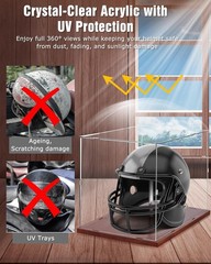Acrylic Full Size Helmet Display Case with Wooden Base Football Shape Helmet